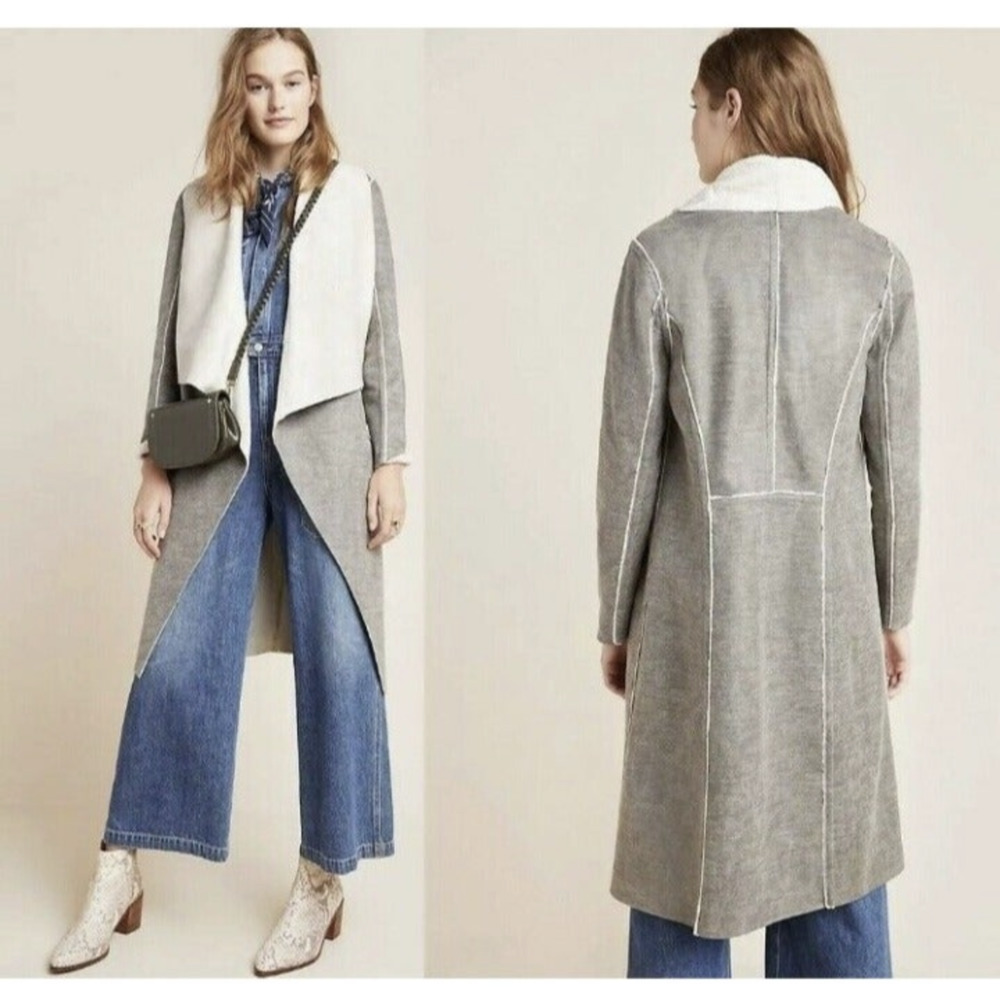 Anthropologie Amadi Camilla Suede Sherpa Shawl Duster Coat Trench